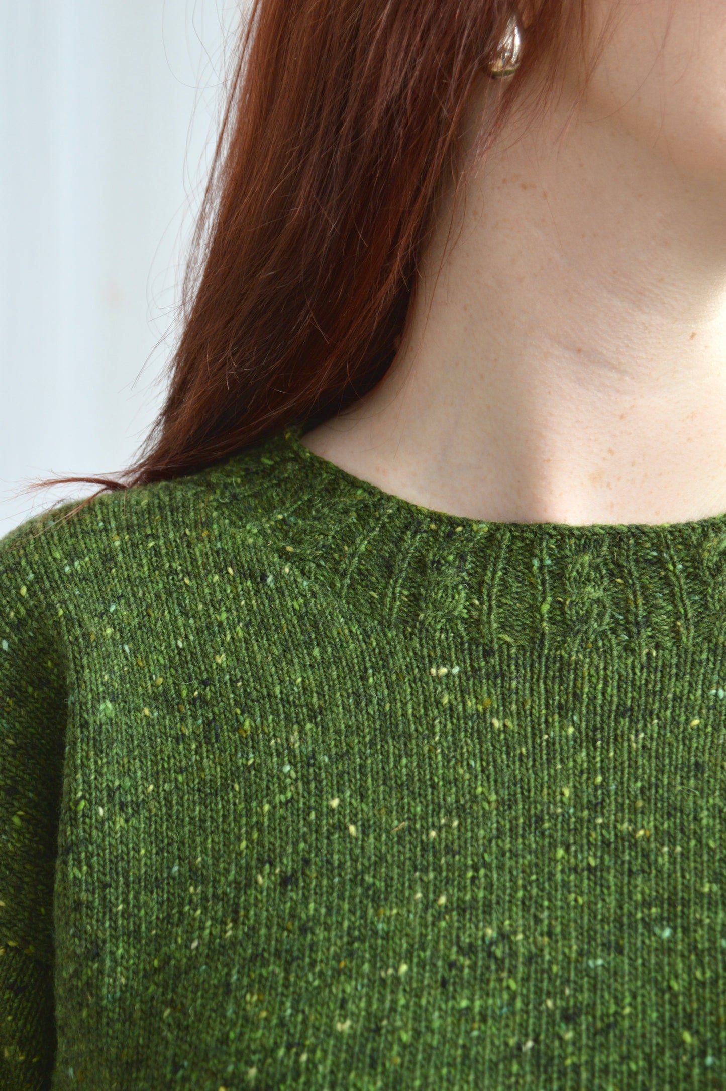 Close up detail of the Cable Sweater neckline