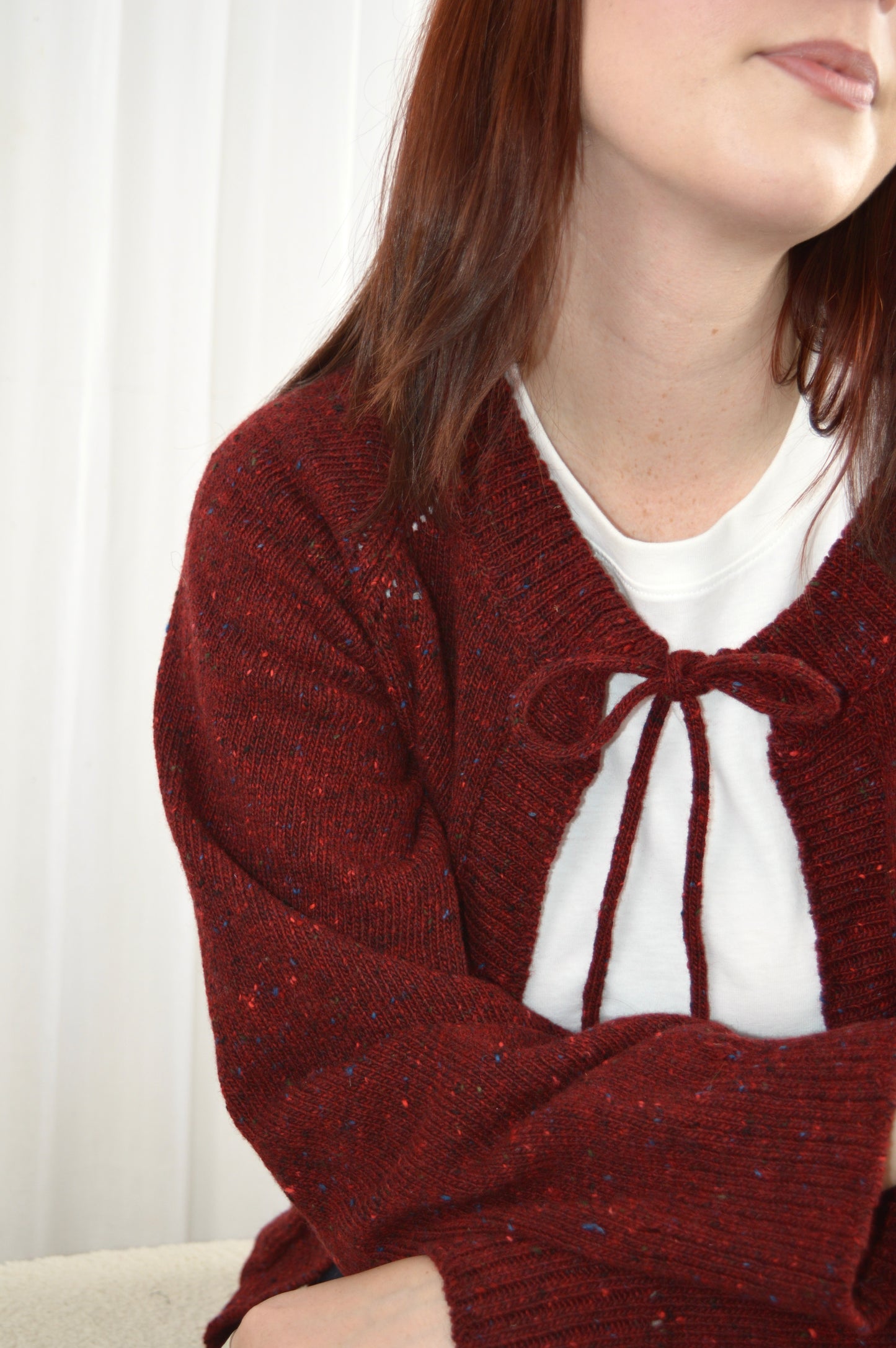 Close up of the neckline of The Cosy Cardi